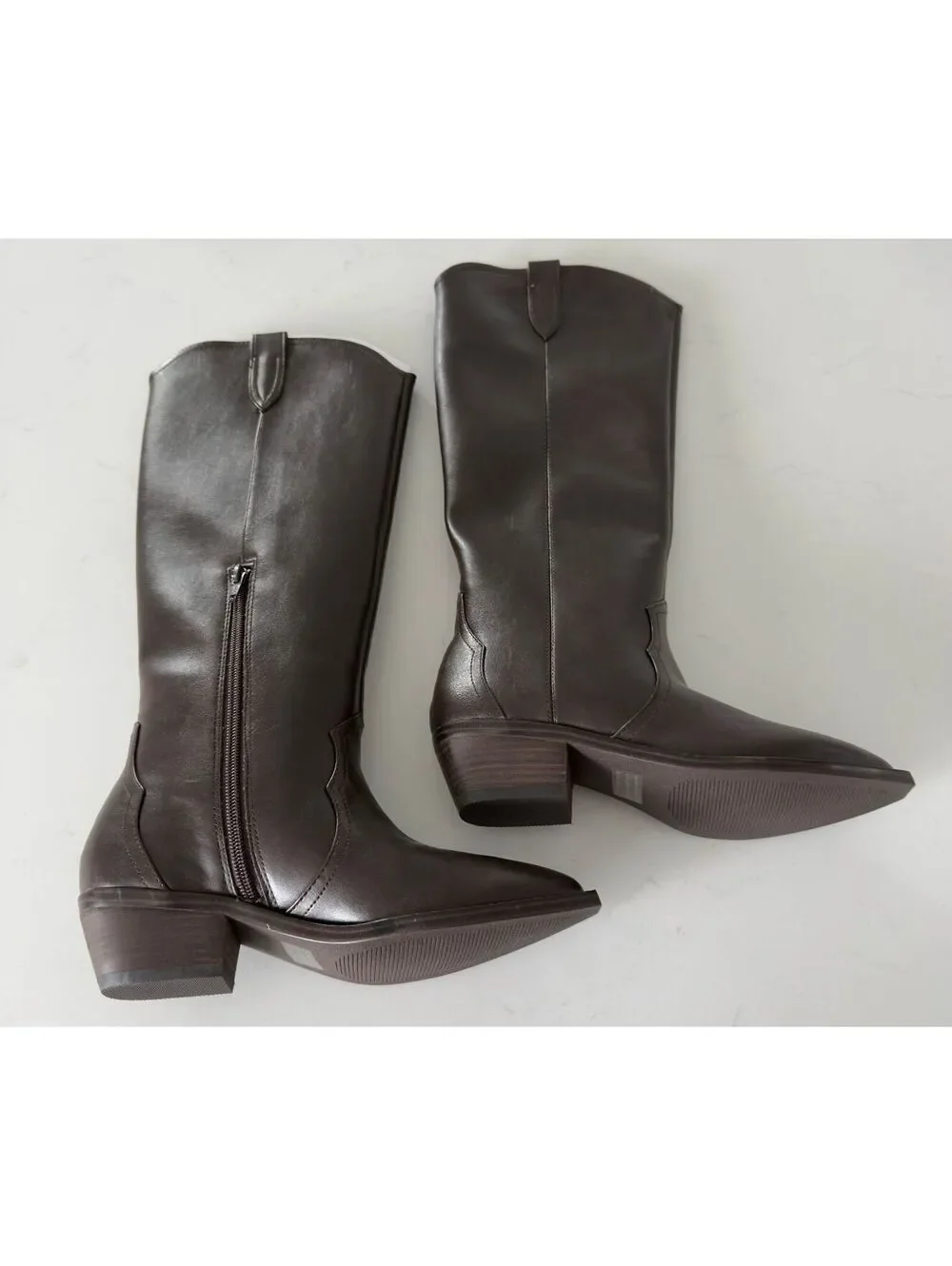 DV Dolce Vita Smooth Brown Kit Knee-High Wide Calf Cowboy Boots